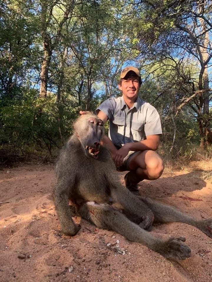 A hunter with a chacma baboon taken on management quota